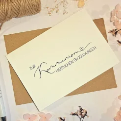 Minimalistische Glückwunschkarte zur Kommunion – Edle Klappkarte A6 mit Umschlag | Erstkommunion Geschenkkarte