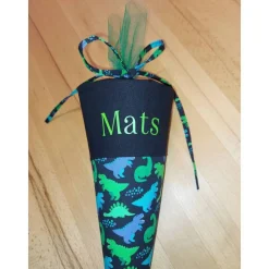 Mini-Schultüte mit Namen, Vorschultüte - Schwarz Dinos personalisierbar