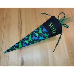 Mini-Schultüte mit Namen, Vorschultüte - Schwarz Dinos personalisierbar