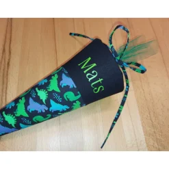 Mini-Schultüte mit Namen, Vorschultüte - Schwarz Dinos personalisierbar