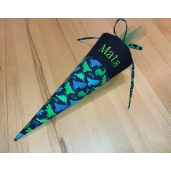 Mini-Schultüte mit Namen, Vorschultüte - Schwarz Dinos personalisierbar