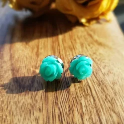 mint grüne Blumen Ohrringe silberfarbe Ohrstecker