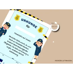 Mitgebsel Polizei Party A4 - Urkunde Polizei für den perfekten Polizeigeburtstag zum ausdrucken als PDF-Datei