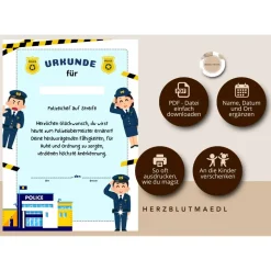 Mitgebsel Polizei Party A4 - Urkunde Polizei für den perfekten Polizeigeburtstag zum ausdrucken als PDF-Datei