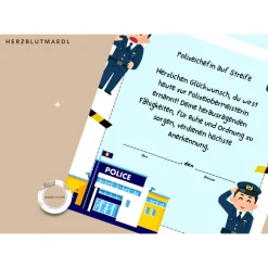 Mitgebsel Polizei Party A4 - Urkunde Polizei für den perfekten Polizeigeburtstag zum ausdrucken als PDF-Datei