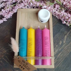 Mix & Match | Geschenkset mit 4 Kerzen | Kerzenfarbe + Wörter sind frei auswählbar | Kerzenset mit schwarzer Schrift