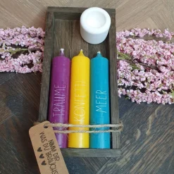 Mix & Match | Geschenkset mit 3 Kerzen | Kerzenfarbe + Wörter sind frei auswählbar | Kerzenset