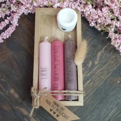 Mix & Match | Geschenkset mit 3 Kerzen | Kerzenfarbe + Wörter sind frei auswählbar | Kerzenset mit schwarzer Schrift