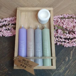 Mix & Match | Geschenkset mit 4 Kerzen | Kerzenfarbe + Wörter sind frei auswählbar | Kerzenset