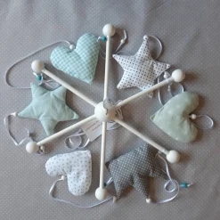 Mobile Baby Blau, Krone, Sterne, Herzen