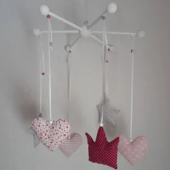 Mobile Baby Rosa, Krone, Sterne, Herzen