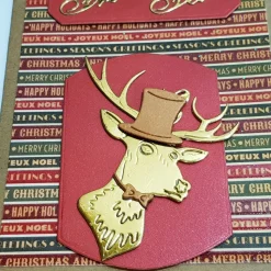 Modern frech flotter Hirsch Weihnachts Karte gold mit Zylinder modern handgefertigt