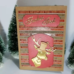 Modern frech flotter Hirsch Weihnachts Karte gold mit Zylinder modern handgefertigt