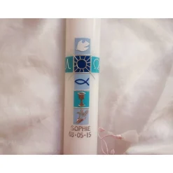 moderne Kommunionkerze, blau