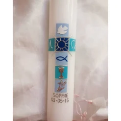 moderne Kommunionkerze, blau