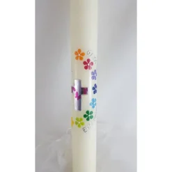 moderne Kommunionkerze, für Mädchen mit bunten Blüten