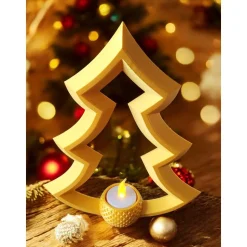 Moderner Christbaum Kerzenhalter – Skandinavische 3D-Deko für LED-Lichter | PLA Gold
