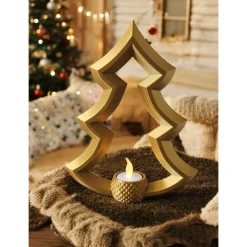 Moderner Christbaum Kerzenhalter – Skandinavische 3D-Deko für LED-Lichter | PLA Gold