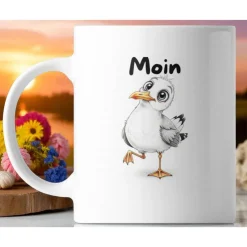 Moin Keramikbecher – Maritime Tasse mit Möwe & norddeutschem Gruß, 325ml