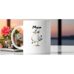 Moin Keramikbecher – Maritime Tasse mit Möwe & norddeutschem Gruß, 325ml