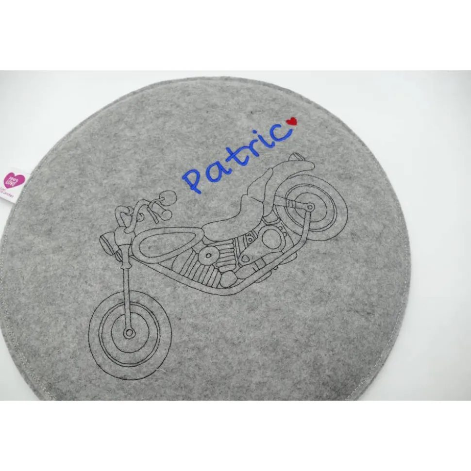 Motorrad Vatertag Filzkissen Campingkissen Wunschname - Rundes Filzsitzkissen mit personalisiertem Namen Stuhlkissen