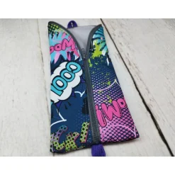 Mäppchen Comic blau in 2 Größen – Federmäppchen & Stiftetasche aus Softshe