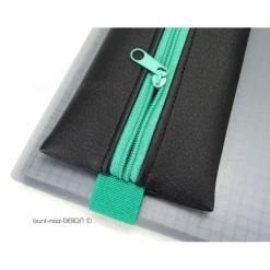 Mäppchen mit Gummiband Kunstleder schwarz grün Buch Kalender A5, Ordner A4 , Federmäppchen, handmade by BuntMixxDESIGN