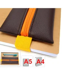 Mäppchen mit Gummiband, Kunstleder dunkelbraun, A5 Planer Kalender, A4 Ordner, gelb orange, handmade by BuntMixxDESIGN