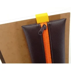 Mäppchen mit Gummiband, Kunstleder dunkelbraun, A5 Planer Kalender, A4 Ordner, gelb orange, handmade by BuntMixxDESIGN