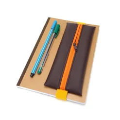 Mäppchen mit Gummiband, Kunstleder dunkelbraun, A5 Planer Kalender, A4 Ordner, gelb orange, handmade by BuntMixxDESIGN