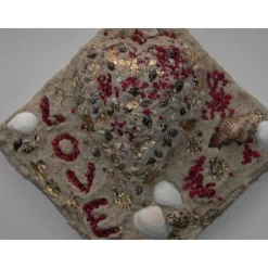 Muschelbild LOVE Collage Geschenk zu Valentinstag Muttertag Herz Herzbild Handarbeit Unikat Badezimmerbild