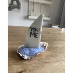 Muschelschiff You & me, Geschenk für Verliebte, Segelboot mit Spruch, kleines Mitbringsel