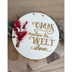 Muttertag / Vatertag personalisiertes Geschenk für Oma / Opa, Holzscheibe mit Trockenblumen