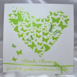 Muttertag Geschenk personalisiert Muttertagsgeschenk Bild Wandbild Mama Herz Schmetterling Druck Braun Türkis Danke