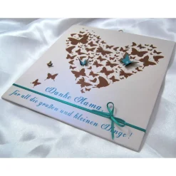 Muttertag Geschenk personalisiert Muttertagsgeschenk Bild Wandbild Mama Herz Schmetterling Druck Braun Türkis Danke