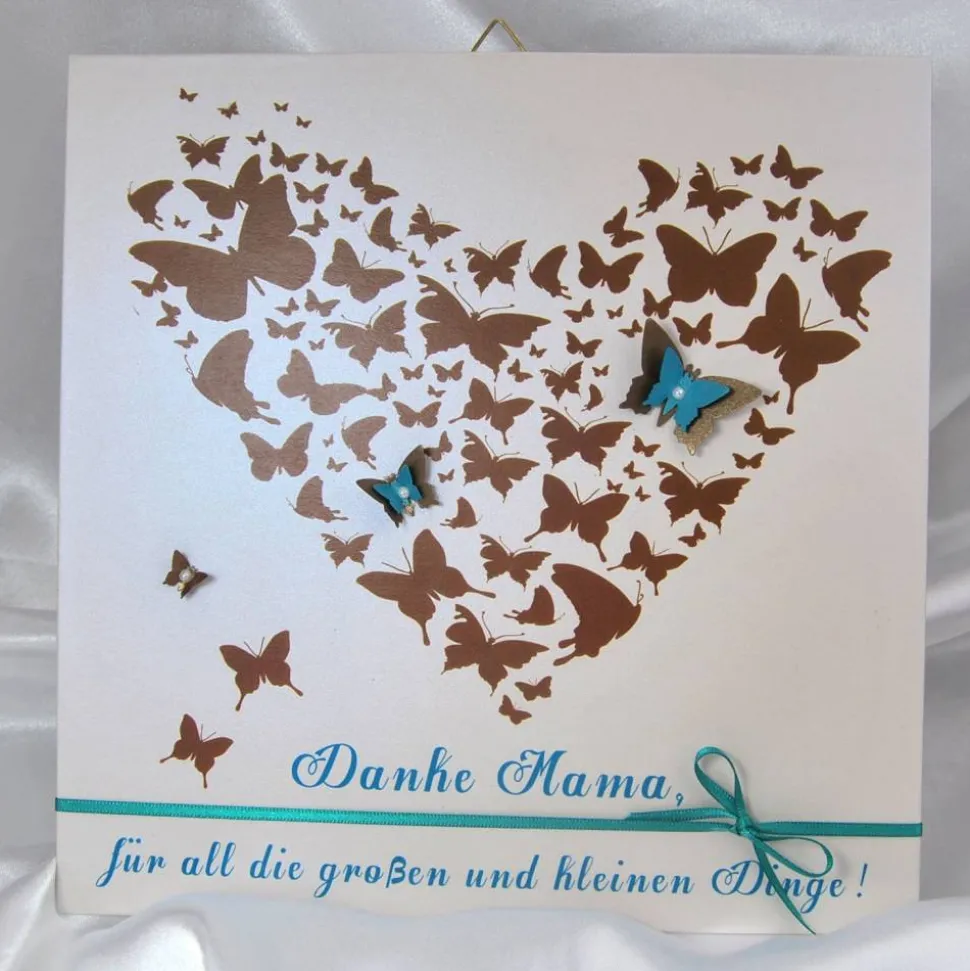 Muttertag Geschenk personalisiert Muttertagsgeschenk Bild Wandbild Mama Herz Schmetterling Druck Braun Türkis Danke