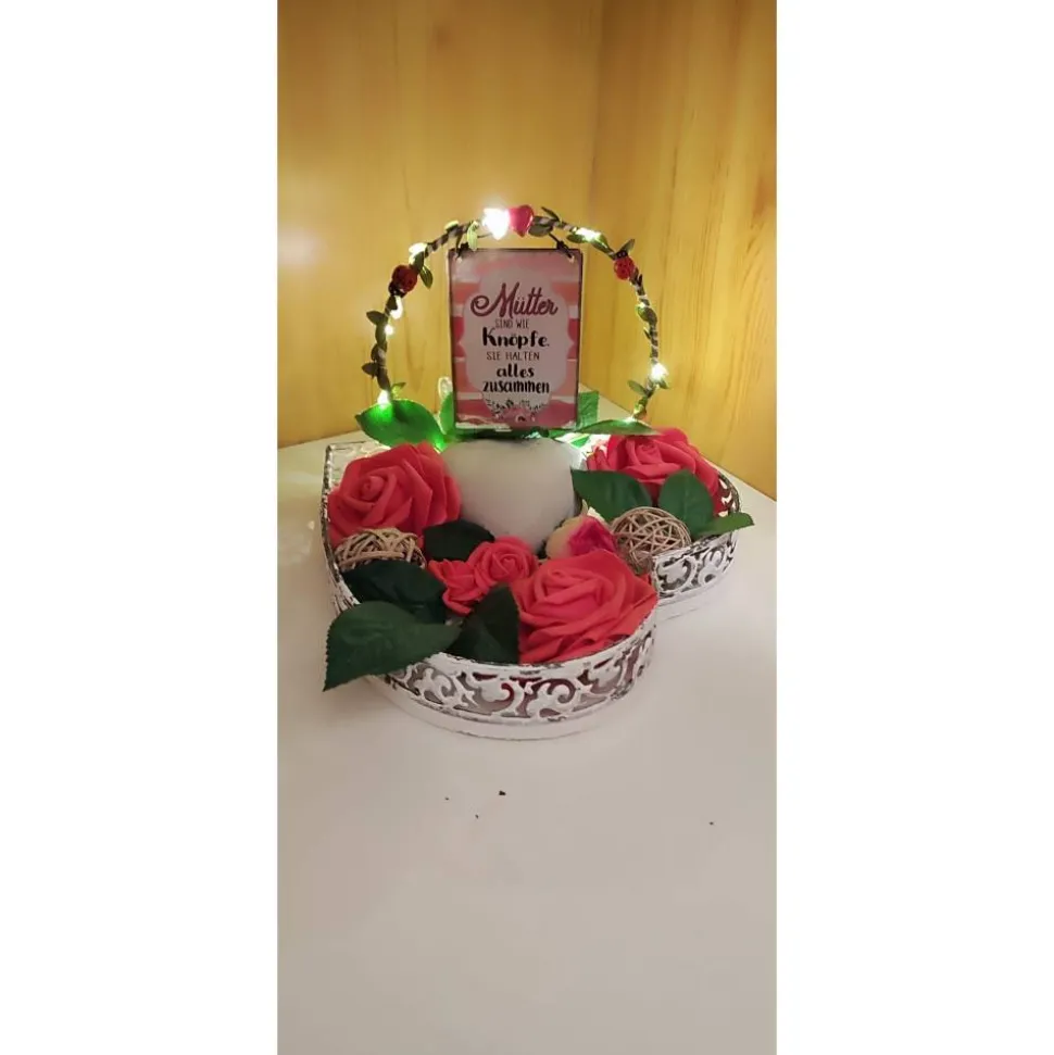 Muttertags Dekoration Tischdeko Geschenk m Beleuchtung 25cm