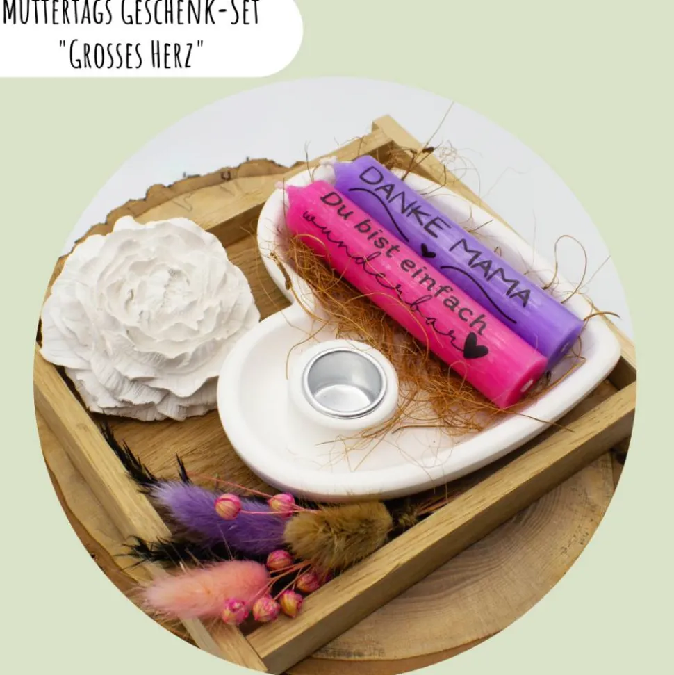 Muttertags Geschenk-Set „Grosses Herz“ | Muttertag | Geschenkidee | Geschenkset | Kerzenhalter | Aufmerksamkeit