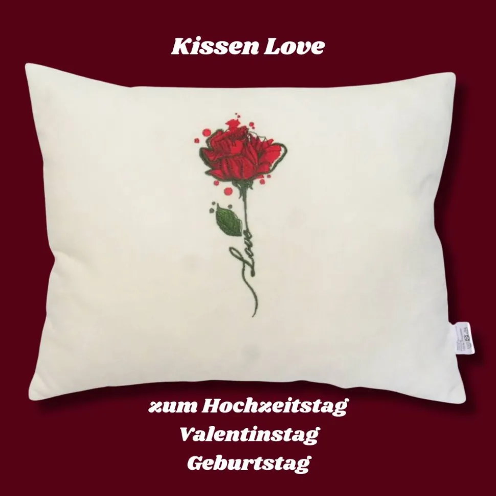 Muttertagsgeschenk Kissen mit roter Rose bestickt Geburtstag Hochzeitstag Valentinstag Rosenkissen