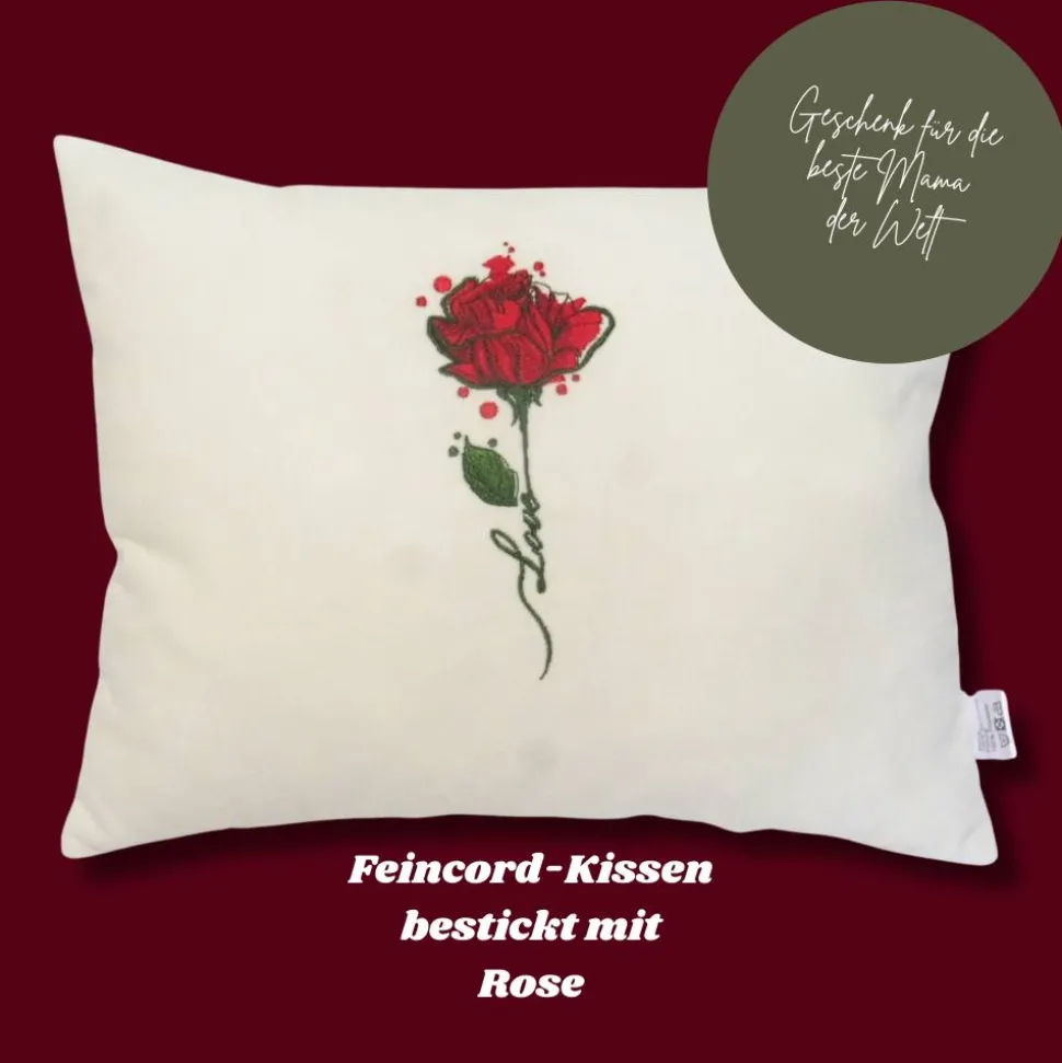 Muttertagsgeschenk Kissen mit roter Rose bestickt Geburtstag Hochzeitstag Valentinstag Rosenkissen