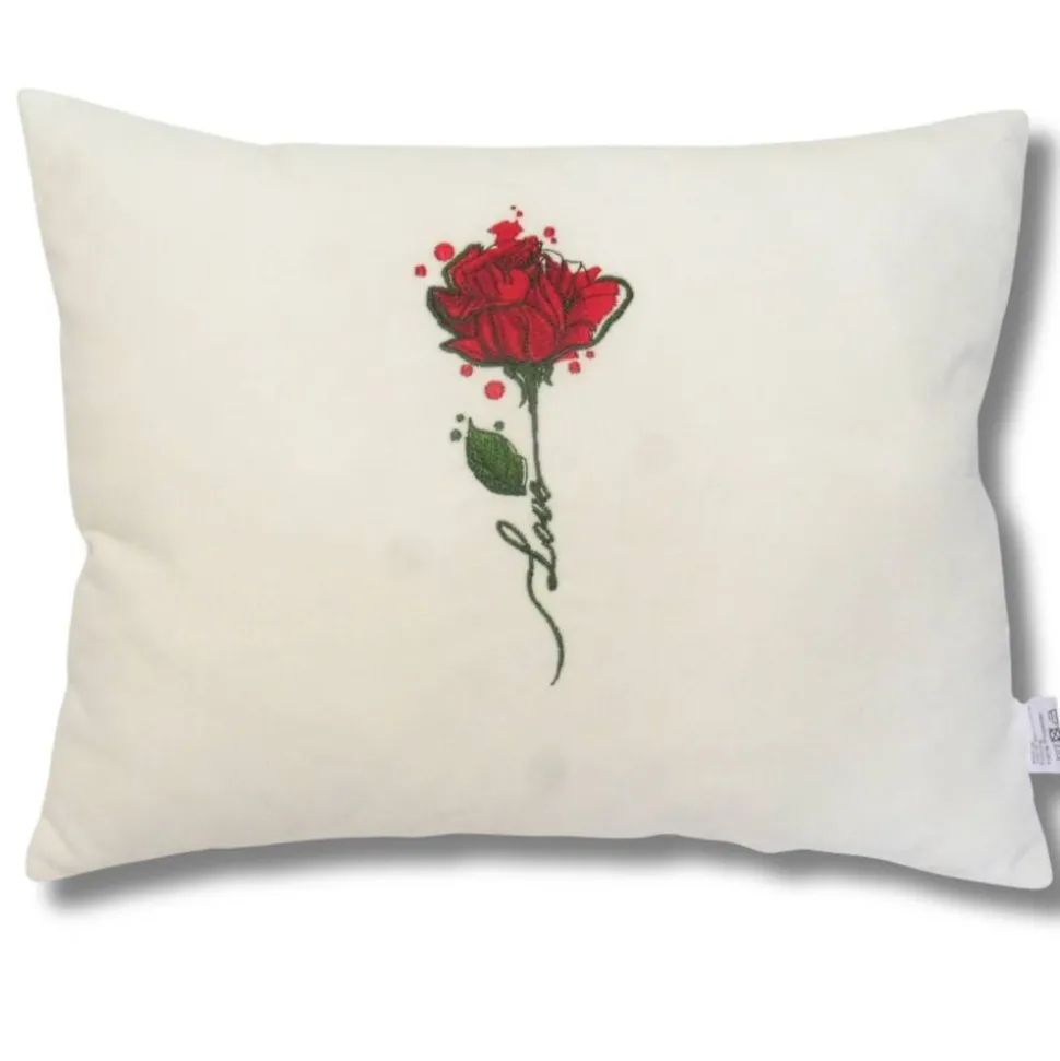 Muttertagsgeschenk Kissen mit roter Rose bestickt Geburtstag Hochzeitstag Valentinstag Rosenkissen