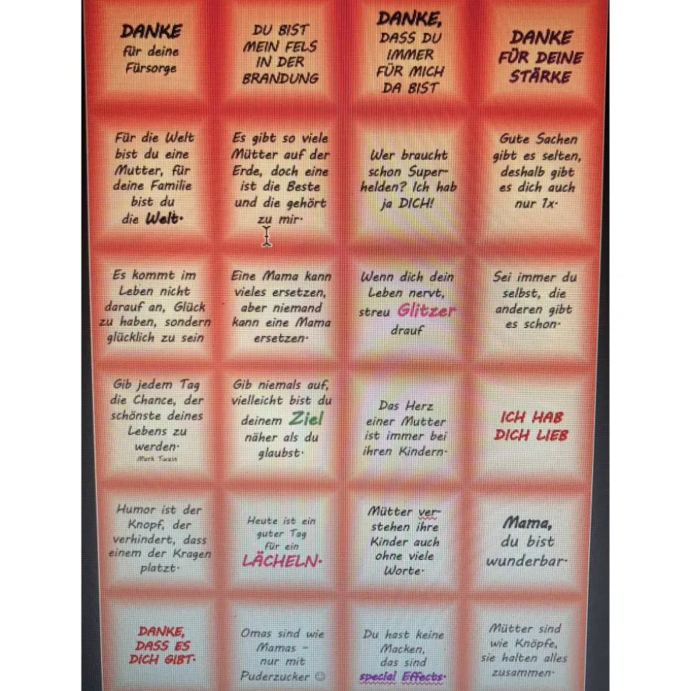 Muttertagsglas, Sprücheglas, - Dekoglas mit 24 Sprüchen und mit Beleuchtung