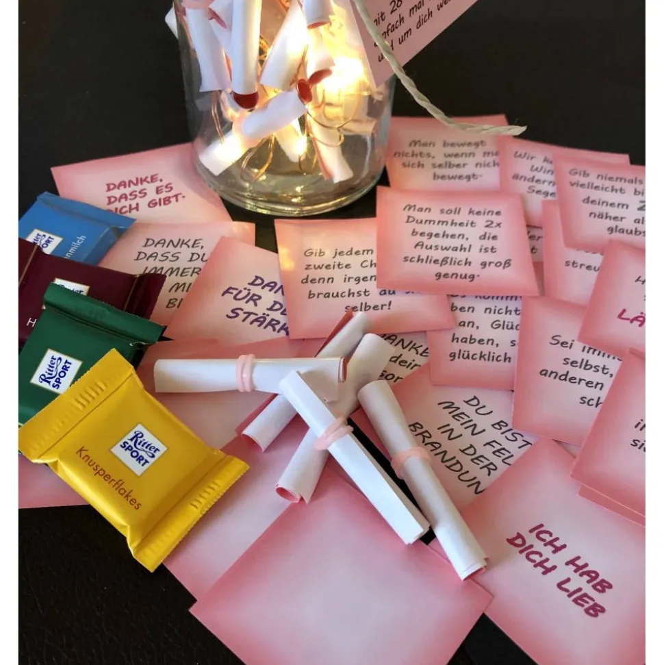 Muttertagsglas, Sprücheglas, - Dekoglas mit 24 Sprüchen und mit Beleuchtung