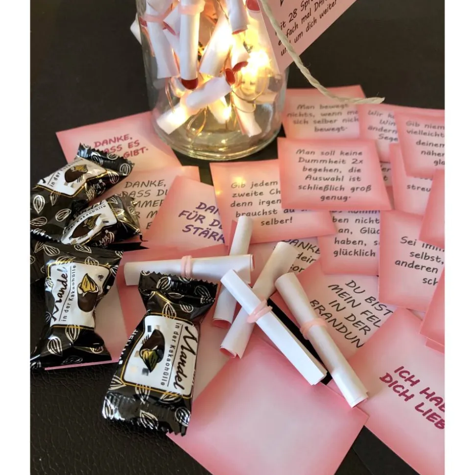 Muttertagsglas, Sprücheglas, - Dekoglas mit 24 Sprüchen und mit Beleuchtung