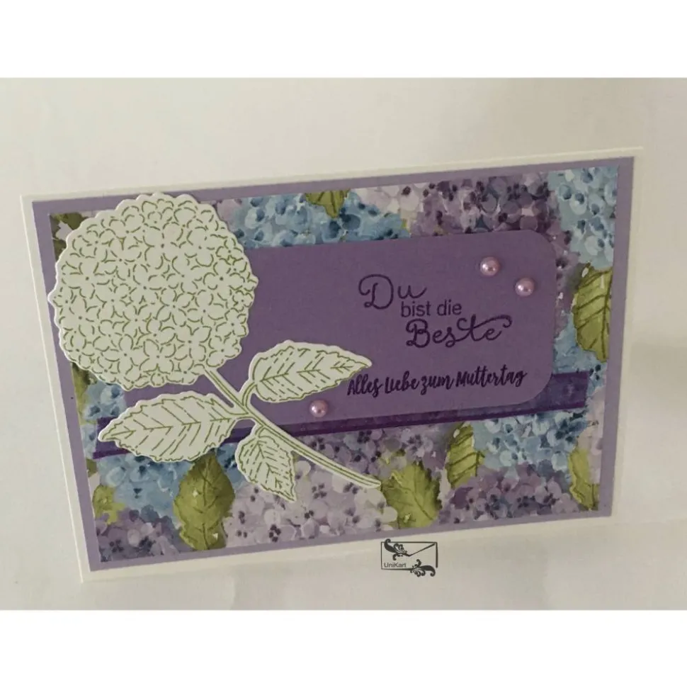 Muttertagskarte  Glückwunschkarte in Flieder mit Hortensien Handgefertigt Stampin'Up! Unikat