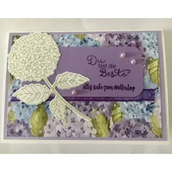 Muttertagskarte  Glückwunschkarte in Flieder mit Hortensien Handgefertigt Stampin'Up! Unikat