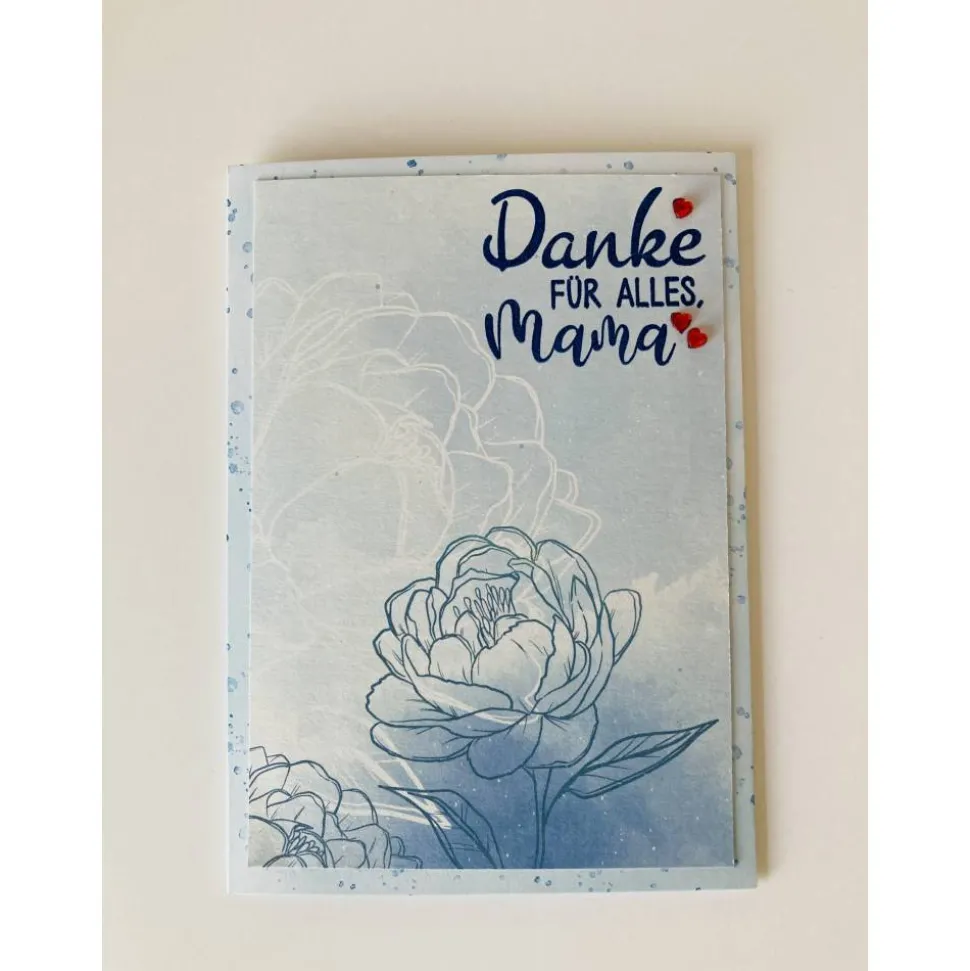 Muttertagskarte  mit Grusstext in Blau-Weiß-Rot Handgefertigt  DIN A6 Hochformat