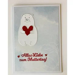 Muttertagskarte  mit Grusstext in Blau-Weiß-Rot Handgefertigt  DIN A6 Hochformat