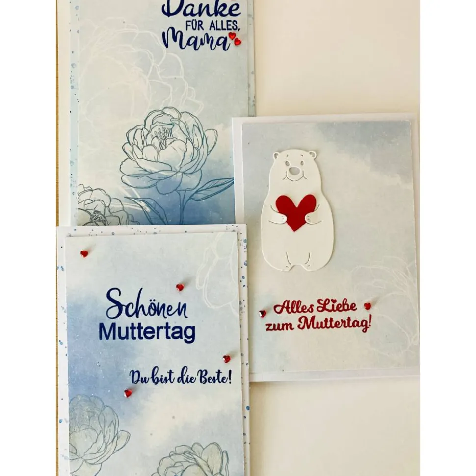 Muttertagskarte  mit Grusstext in Blau-Weiß-Rot Handgefertigt  DIN A6 Hochformat