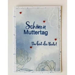 Muttertagskarte  mit Grusstext in Blau-Weiß-Rot Handgefertigt  DIN A6 Hochformat